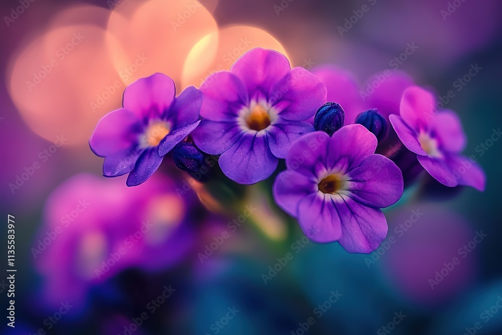Vibrant Purple Flowers Bloom Softly In Sunset Light Vibrant Purple Flowers Bloom Softly In Sunset Light