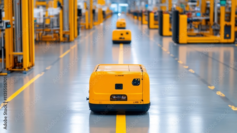Fototapeta premium Smart factory with interconnected robots and machines utilizing advanced technology for automation, efficiency, and precision in modern industrial manufacturing processes.