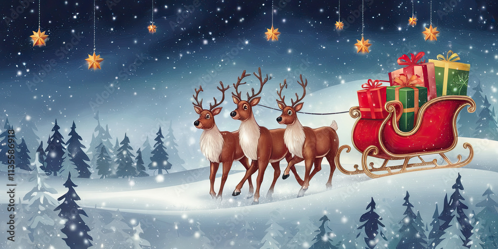 Christmas Reindeer Sleigh Winter Wonderland Festive Gifts Christmas Reindeer Sleigh Winter Wonderland Festive Gifts