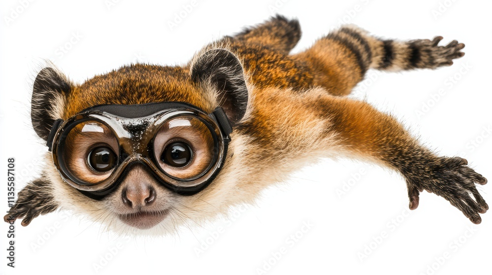Playful lemur in goggles captured in action studio setting high-quality photography fun concept Playful lemur in goggles captured in action studio setting high-quality photography fun concept