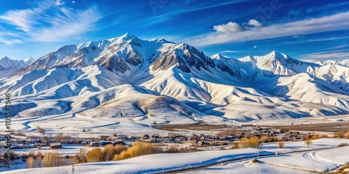 Snow-covered Mountains Shahdag and Bazarduzu in beautiful winter scenery, mountain, snow, landscape, winter, nature, Azerbaijan photo