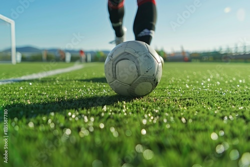 Flawless Image of CloseUp of FiveASide Footballers Legs and Ball on Turf Field