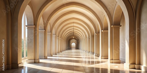 Serene architectural passageway with elegant arches and soft light , architecture, arches, calm, serene