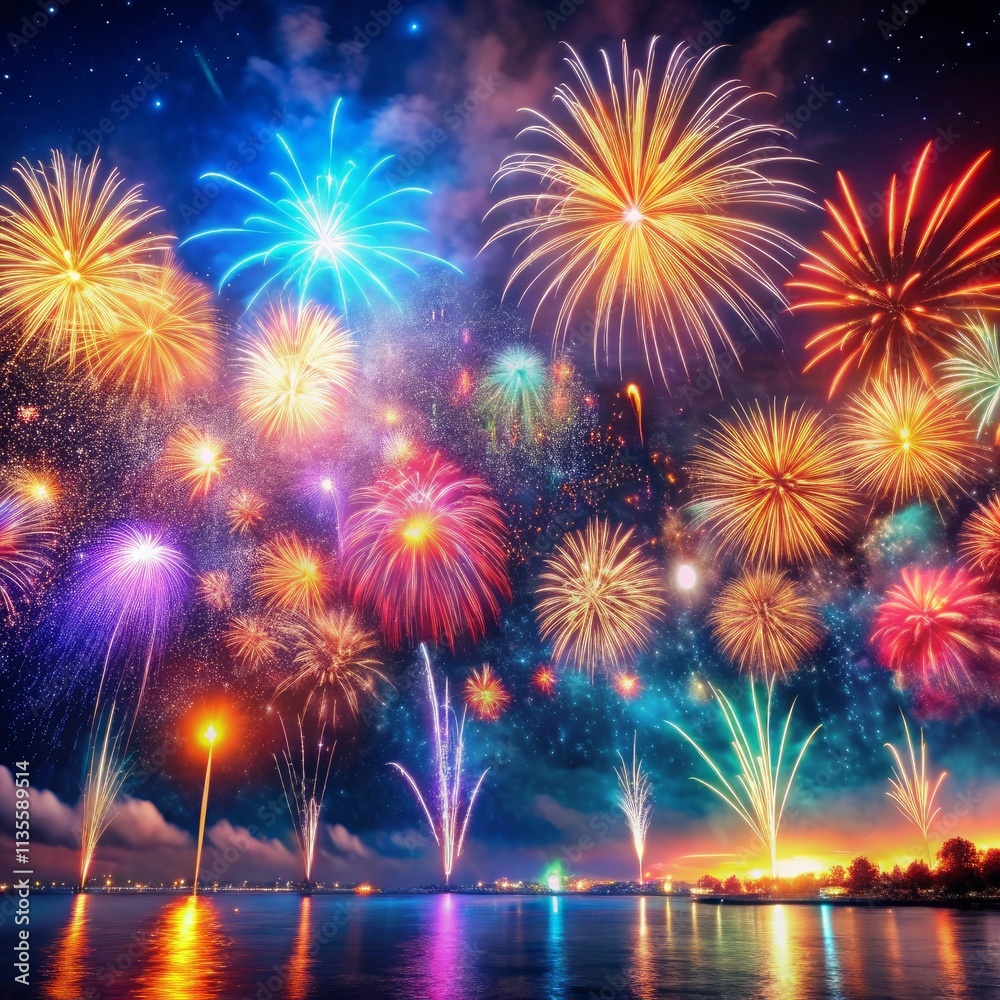 Celebration in Lights Vibrant Fireworks Show Night Sky photo Celebration in Lights Vibrant Fireworks Show Night Sky photo