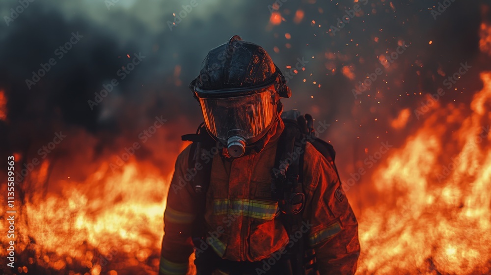 Firefighter battling wildfire forest region action photography dangerous environment close-up perspective heroic rescue concept Firefighter battling wildfire forest region action photography dangerous environment close-up perspective heroic rescue concept