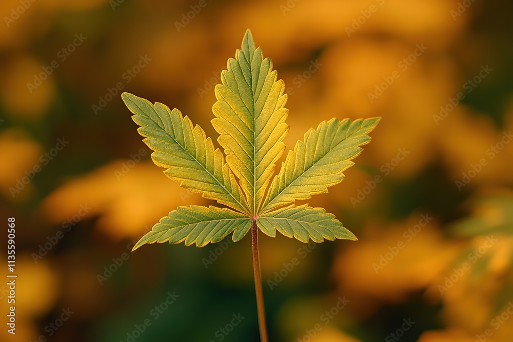 Single Cannabis Leaf Against Autumnal Background Single Cannabis Leaf Against Autumnal Background