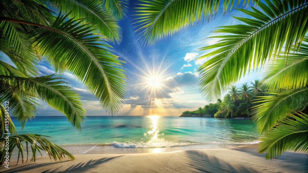 Fototapeta premium Experience the ultimate tropical relaxation with a sun-kissed vibe , Summer, Bliss, Sun, Tropical, Relaxation, Vacation