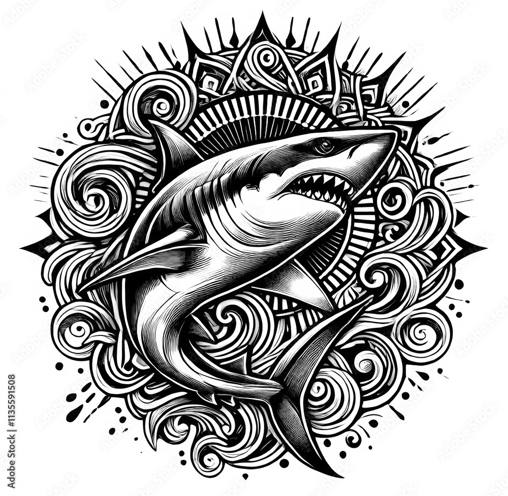 TRIBAL TATOO トライバル タトゥ 刺青 和柄 サメ Shark TRIBAL TATOO トライバル タトゥ 刺青 和柄 サメ Shark