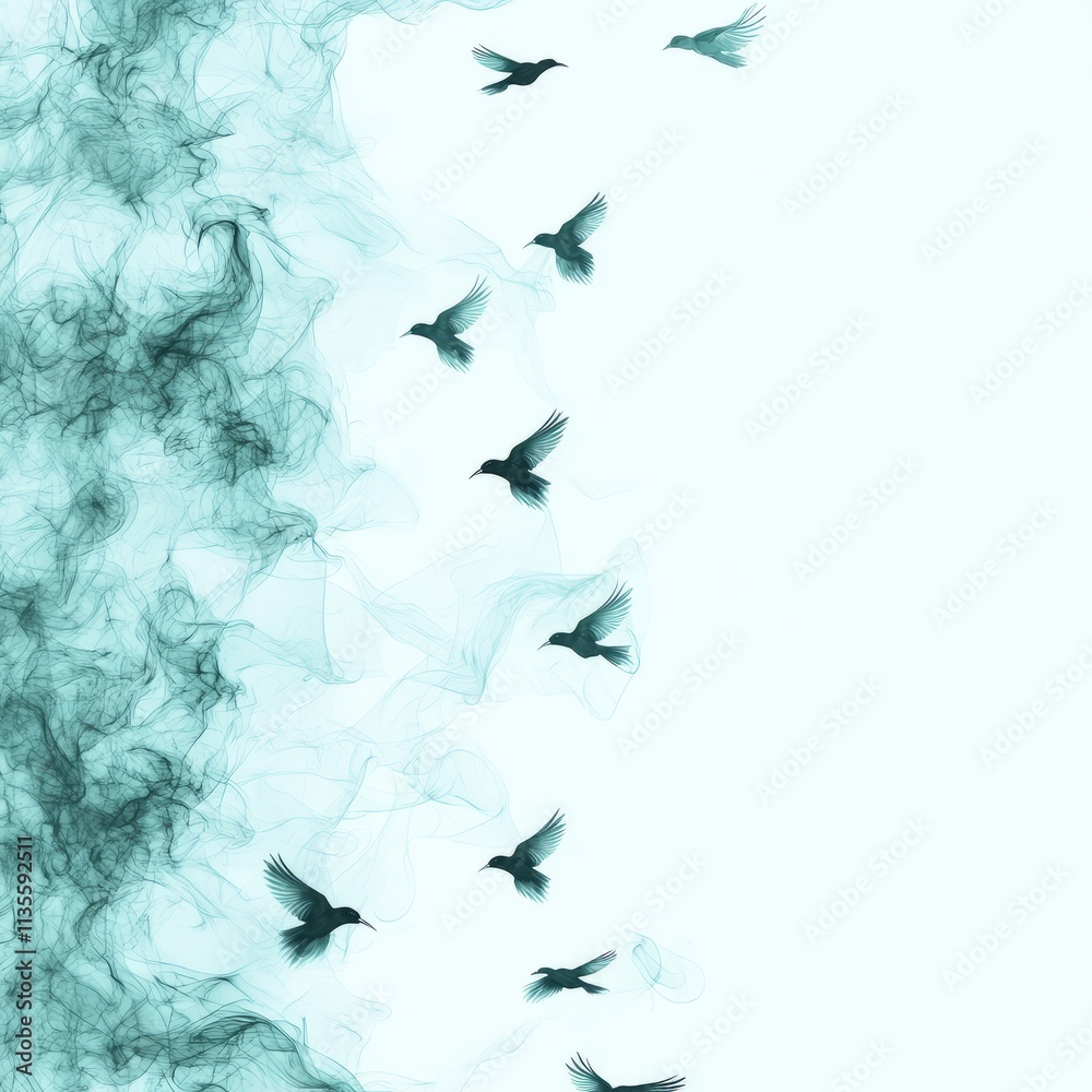 Obraz premium Teal smoke and birds flying.
