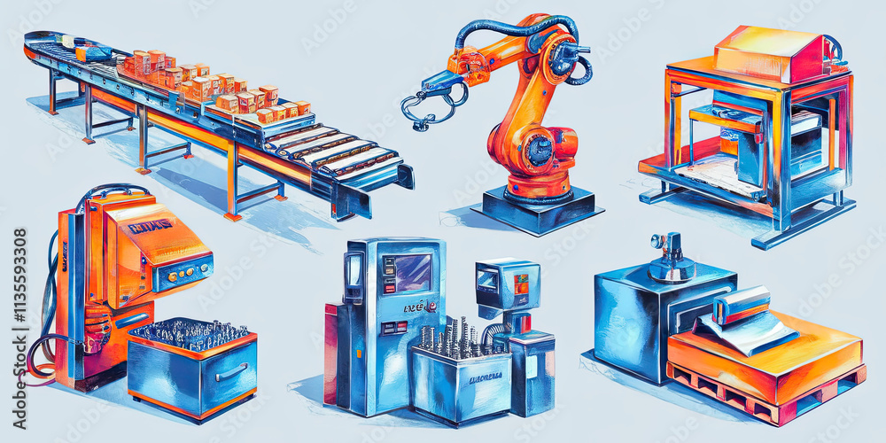 Fototapeta premium Automated Industrial Machinery Robotics Factory Equipment Manufacturing Process Conveyor Belt