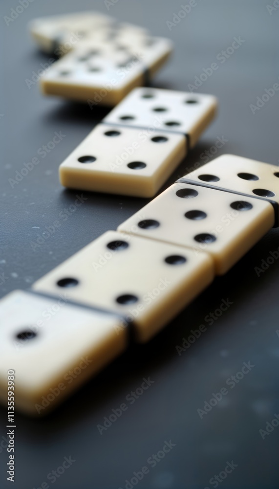 Dominoes arranged in line. Dominoes falling in sequence. Concept about risk management. Business manager depicted as solution to business risks, dangers. Strategic approach presented. Image could Dominoes arranged in line. Dominoes falling in sequence. Concept about risk management. Business manager depicted as solution to business risks, dangers. Strategic approach presented. Image could