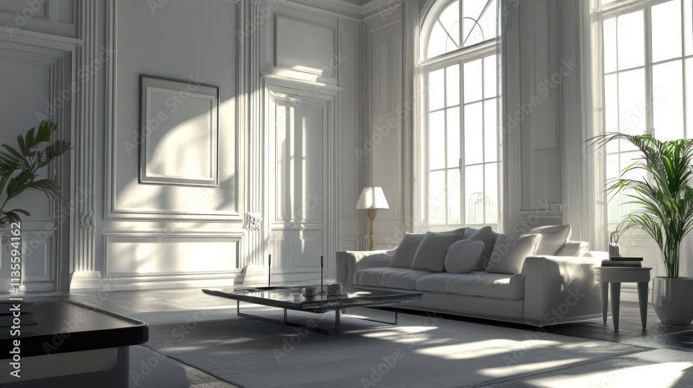 Sunlit Modern Living Room with Classic Architecture Sunlit Modern Living Room with Classic Architecture