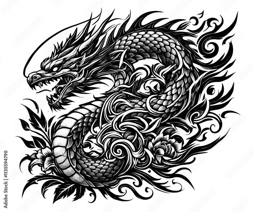Fototapeta premium TRIBAL TATOO トライバル タトゥ 刺青 和柄 龍 Dragon 