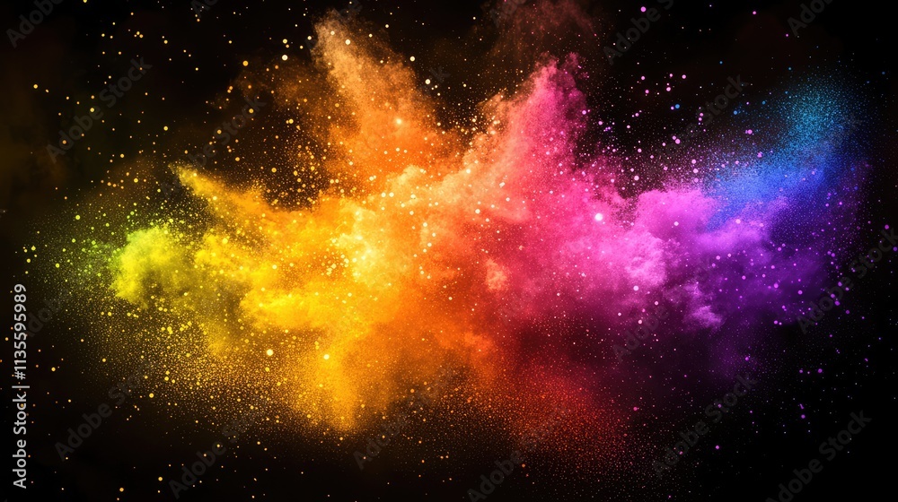 Colorful Abstract Powder Explosion on Black Background Colorful Abstract Powder Explosion on Black Background