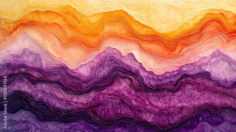 Abstract Landscape with Vibrant Waves of Orange and Purple Tones Abstract Landscape with Vibrant Waves of Orange and Purple Tones