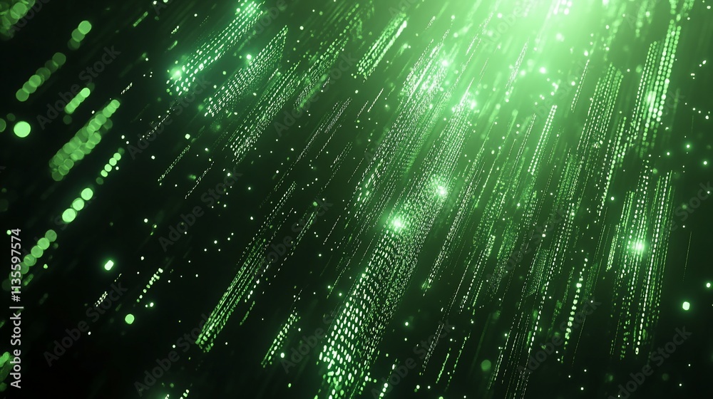 Abstract green glowing particles falling. Abstract green glowing particles falling.