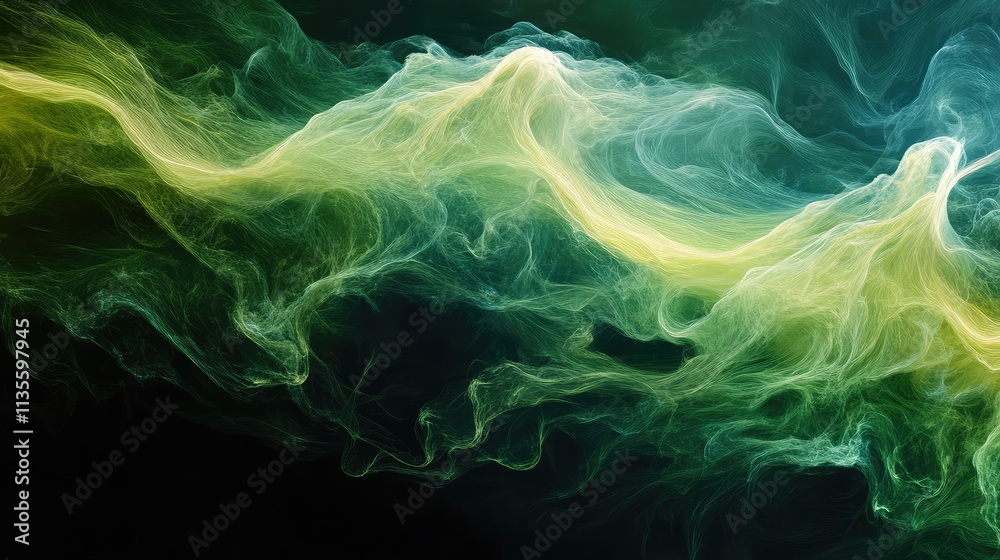 Ethereal Green and Yellow Swirling Smoke on a Dark Background Ethereal Green and Yellow Swirling Smoke on a Dark Background