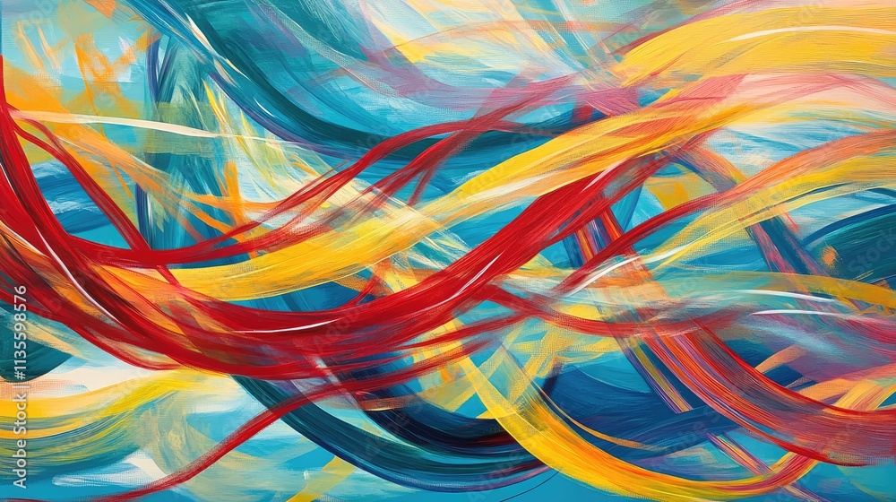 Vibrant Abstract Painting with Colorful Swirls and Dynamic Lines Vibrant Abstract Painting with Colorful Swirls and Dynamic Lines
