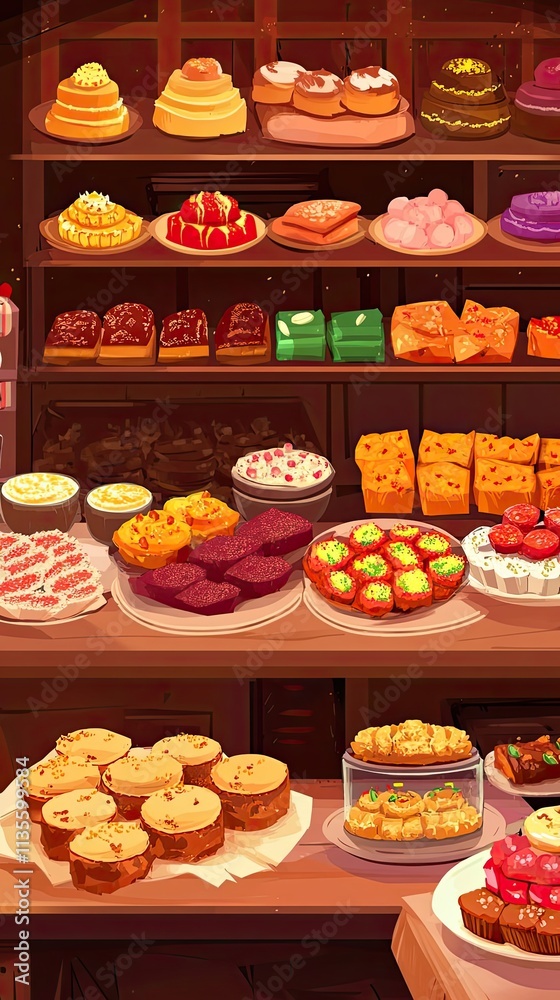 A Colorful Display Of Delicious Cakes And Pastries A Colorful Display Of Delicious Cakes And Pastries