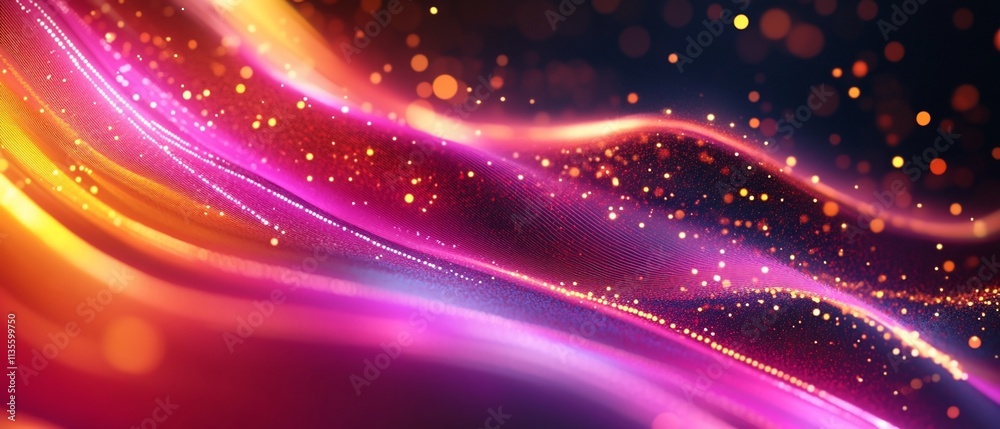 Abstract vibrant glowing wave with sparkling particles. Abstract vibrant glowing wave with sparkling particles.