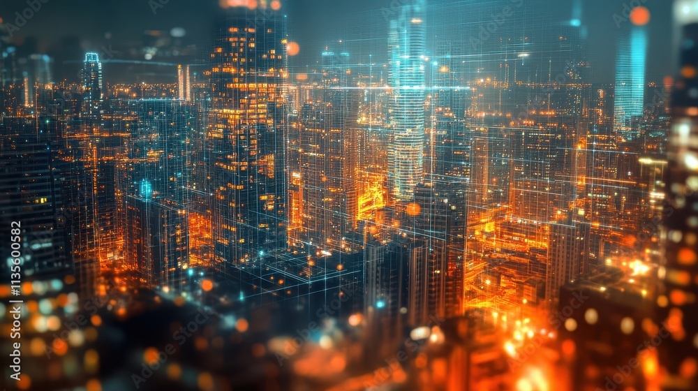 A city at night with many buildings and lights A city at night with many buildings and lights