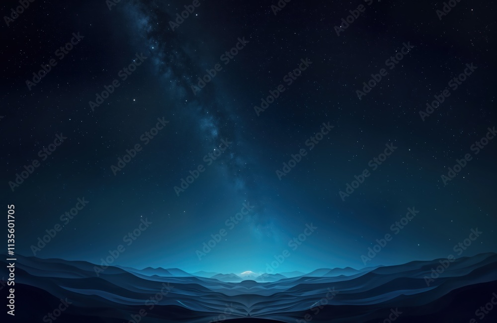 Vast night sky with celestial nebula. Dark blue mountains stretch across horizon. Peaceful cosmic landscape. Deep space scene with glowing light. Stunning starry night. Stunning view from space. Vast night sky with celestial nebula. Dark blue mountains stretch across horizon. Peaceful cosmic landscape. Deep space scene with glowing light. Stunning starry night. Stunning view from space.