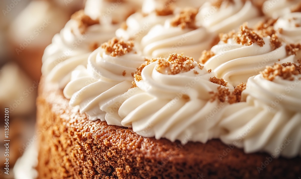 Close-up of delicious cake with creamy frosting and crumb topping. Close-up of delicious cake with creamy frosting and crumb topping.
