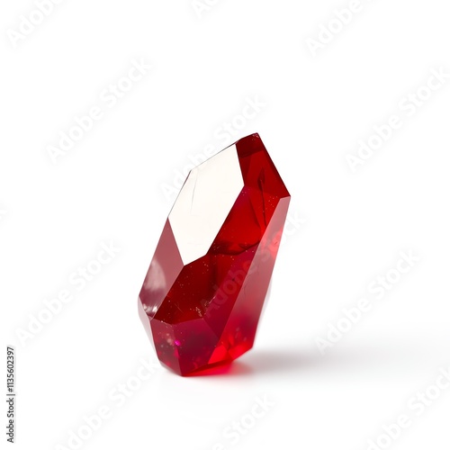 Close-up of a vibrant red crystal cluster against a white background. photo