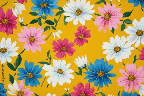 Wallpaper Mural Vibrant Floral Pattern with Colorful Blooms on a Bright Yellow Background for Creative Design Projects and Celebratory Events Torontodigital.ca