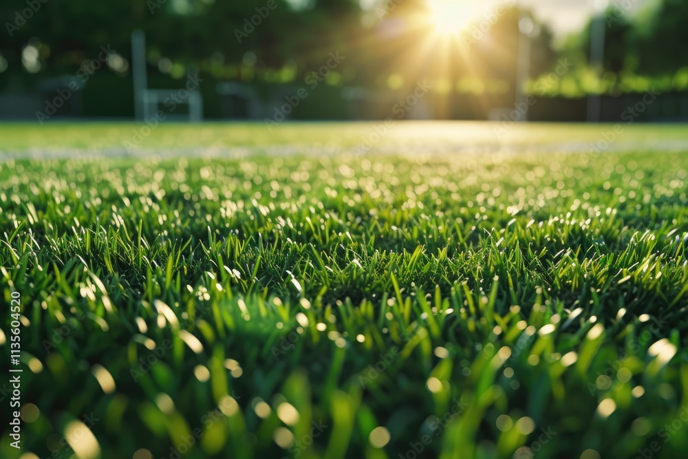 Vibrant Color Picture of CloseUp of Green Grass Field in the Football Stadium