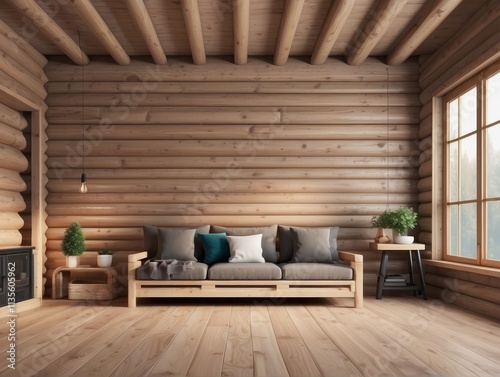 cozy log cabin interior background, wooden wall background, home interior design