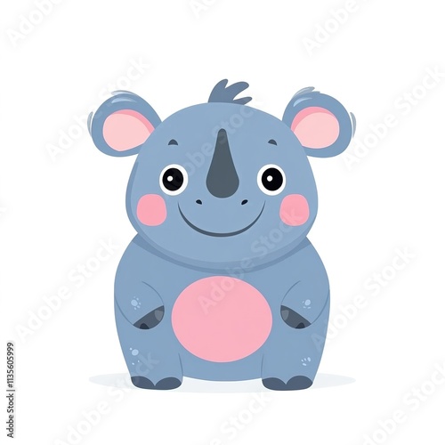 Charming Rhino Cartoon Illustration in Vector Style Isolated on a White Background. Perfect for Prints, Posters, Cards, and Web Design Projects with Playful and Creative Appeal.