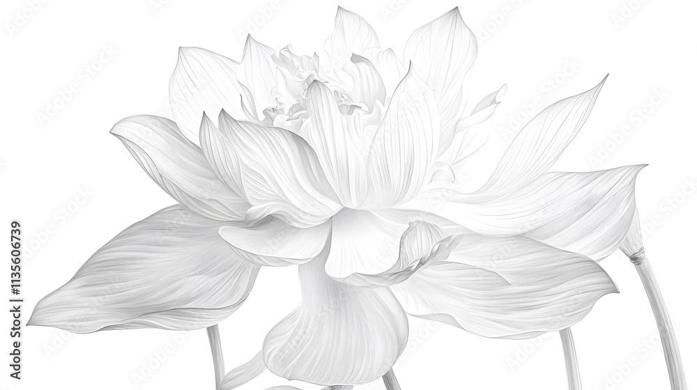 Obraz premium A detailed illustration of a white lotus flower with delicate petals and intricate textures.