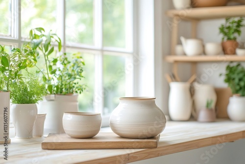 Wallpaper Mural Cozy Home Pottery Workshop with Artisan Crafting Unique Ceramic Vessels in Earthy Tones and Natural Light Torontodigital.ca