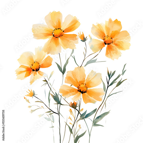Vintage watercolor summer flowers clipart classic chinese floral design transparent background illustrative art