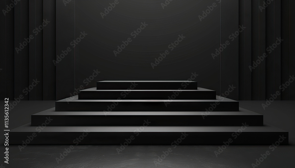 Obraz premium Four-Tiered Black Platform in Minimalist Setting