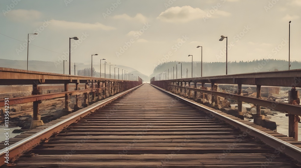 Obraz premium Rails running on a bridge.generative.ai