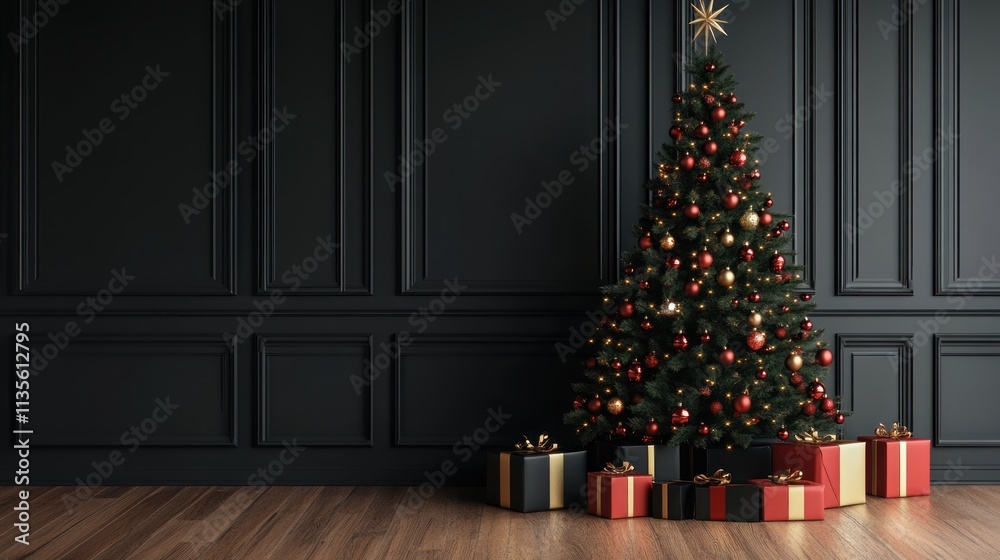 Elegant Christmas Tree Decor Against Dark Paneling