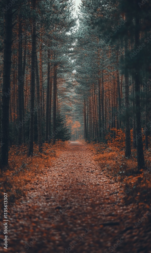 Autumnal forest path with red leaves. Autumnal forest path with red leaves.
