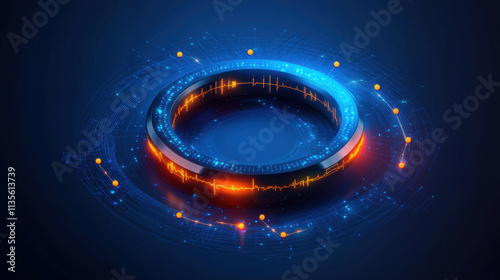 futuristic glowing wearable health monitor ring with digital data visualization