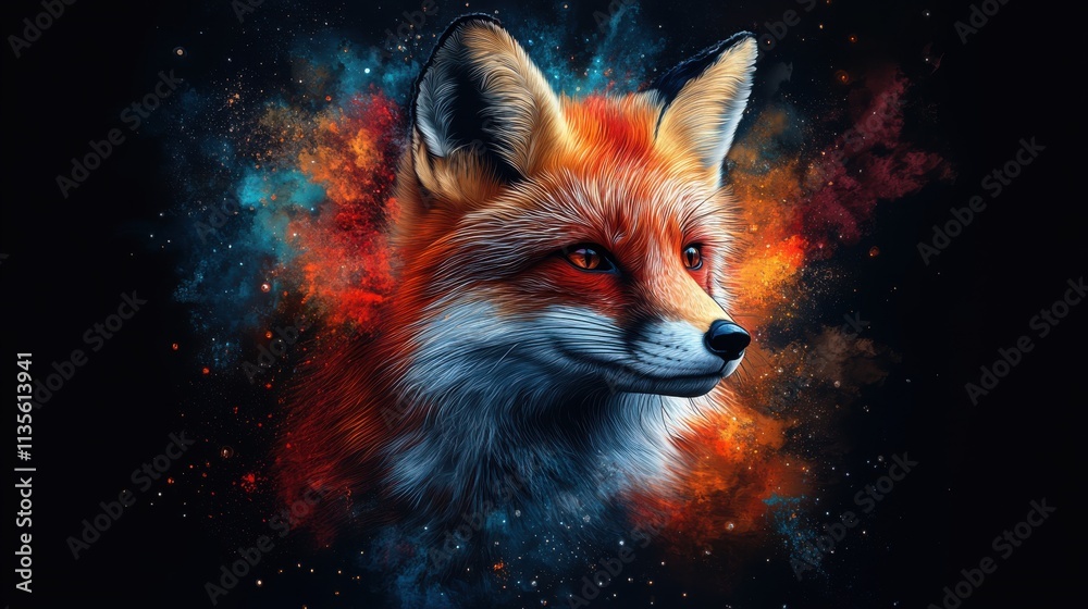 a colorful fox with black background a colorful fox with black background
