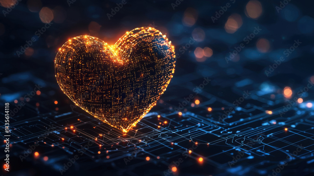 Fototapeta premium glowing digital heart symbol with futuristic circuit board background