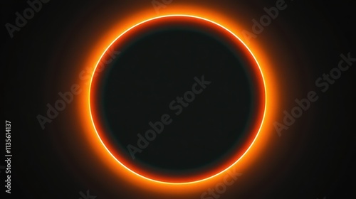A symmetrical design composed of two glowing circular arcs in vivid orange hues, set against a pitch-black background. The top arc fades inward from a bright orange rim into a deep black center.