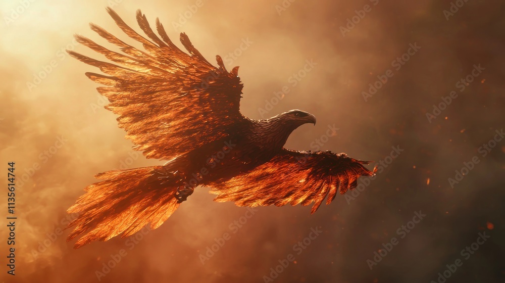 Fiery Eagle Soaring Through Smoky Skies Fiery Eagle Soaring Through Smoky Skies
