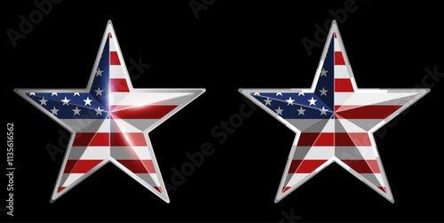 Vector illustration of an embossed star with American insignia colored in two styles. Perfect for patriotic themes and military style graphics