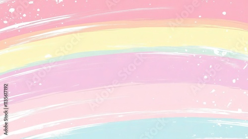 A soft pastel rainbow background with horizontal brush strokes, pink space in the middle of it, vector style, flat design, cute and dreamy, pastel colors. photo