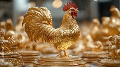 a gold rooster sculpture