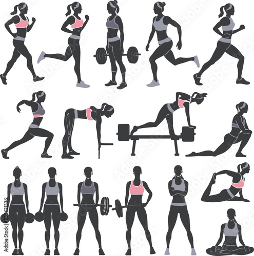 Healthy Exercise Silhouettes vector on a white background