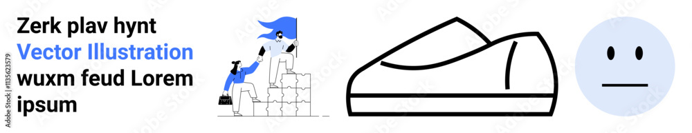 Business-themed character managing charts, simple sneaker outline, and neutral face emoticon for online engagement. Ideal for ecommerce, business analysis, casual wear, branding, digital art, vector Business-themed character managing charts, simple sneaker outline, and neutral face emoticon for online engagement. Ideal for ecommerce, business analysis, casual wear, branding, digital art, vector