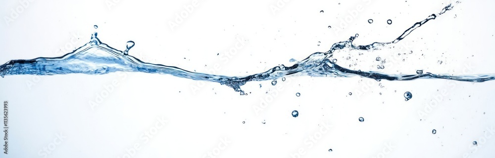 Fluid Motion: Isolated Water Splashes and Flow on White Background Fluid Motion: Isolated Water Splashes and Flow on White Background